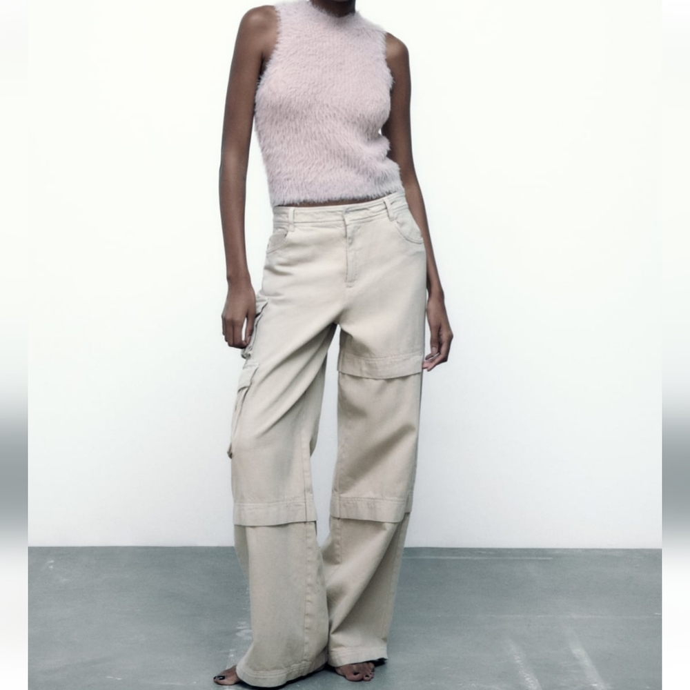 Zara * Cargo Pants Trousers Wide Beige - Picture 15 of 15